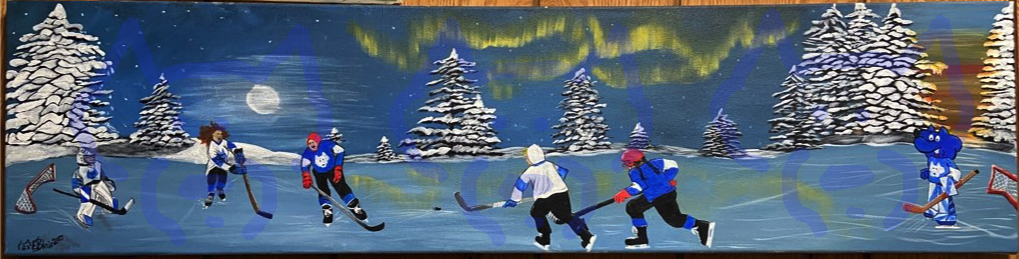 A pond hockey match from dusk to dawn.